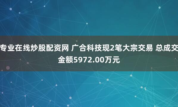专业在线炒股配资网 广合科技现2笔大宗交易 总成交金额5972.00万元