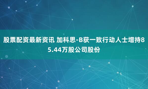 股票配资最新资讯 加科思-B获一致行动人士增持85.44万股公司股份